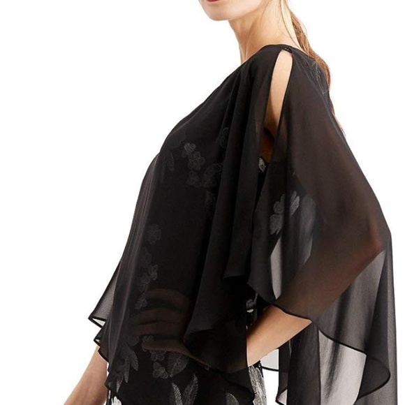 Connected apparel embroidered chiffon-capelet dress in black size 14. - Picture 3 of 4